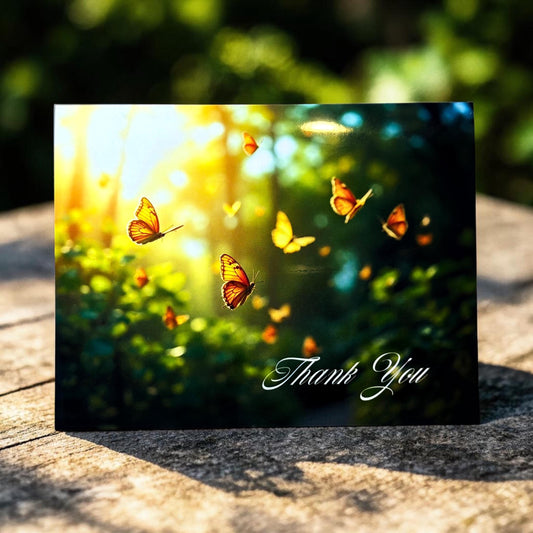Butterfly card with 'Thank You' text on a natural background
